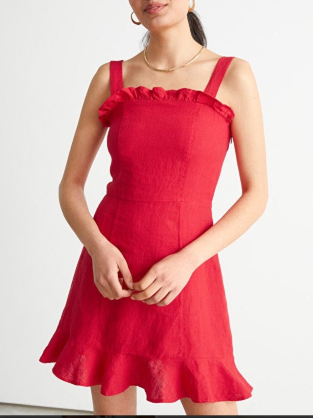 & Other Stores Linen Mini Dress - Size US 10/EUR 42/UK 14 - Red